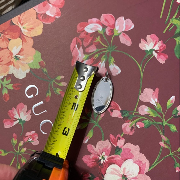 Authentic GUCCI Logo Milgrain Oval Dog Tag PENDANT Charm 925 Sterling Silver - Picture 5 of 6